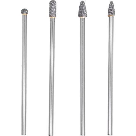 Jeu de fraises rotatives en carbure étendu 4 pièces, tête de meulage HRC70 en acier au tungstène à tige de 1/4 po, outils de portage pour couper la sculpture, tête de meulage (1/5)