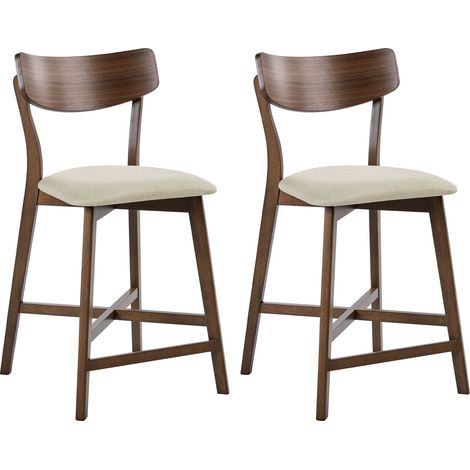 Lot de 2 Chaises de Bar Rétro Sans Accoudoirs Assise en Tissu Marron et Beige Hope