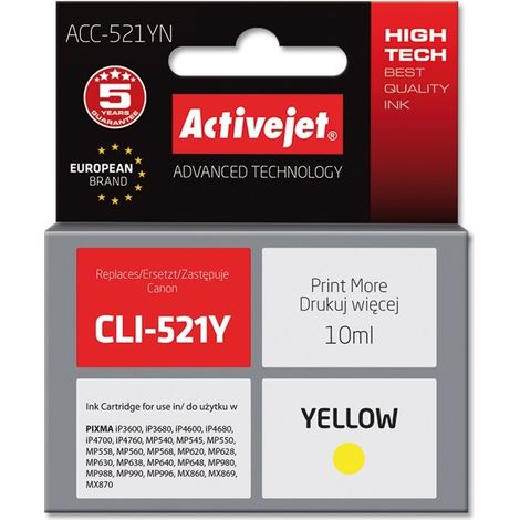 Cartouche d'encre Activejet ACC-521YN (remplace Canon CLI-521Y Supreme 10 ml jaune) (1/2)
