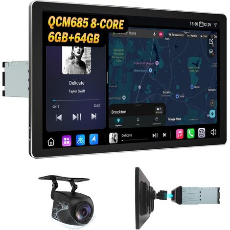 10,95 Pouces Android 13 6+64 Go 1-Din Autoradio 4G GPS Car Play Android Auto DSP Bluetooth, écran Miroir, écran partagé, caméra de recul SD1X6S2 (1/5)
