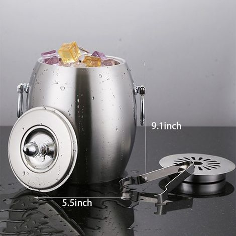 1 silberner Edelstahl-Eiskübel, einwandiger zylindrischer Eiskübel, doppelwandiger isolierter Champagnerkühler