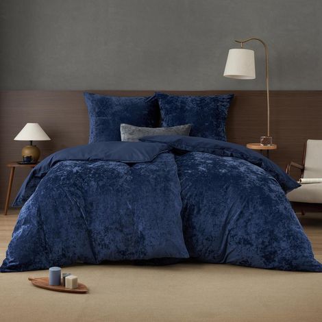 Samt Bettwäsche 4-teilig 200x220 cm marineblau, flauschig & kuschelig, Öko-Tex zertifiziert