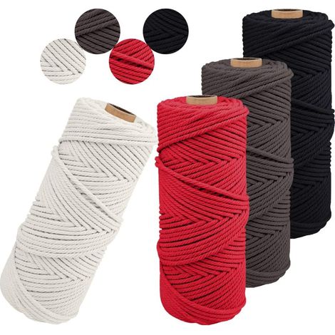 Lot de 4 Corde Macramé 2mm x 100m Ficelle Naturelle Fil Macrame Coton Cordon Bricolage Cordelettes pour Tentures Murales, Suspension Plante, Décorations D'intérieur, Art Floral Creatif (1/5)