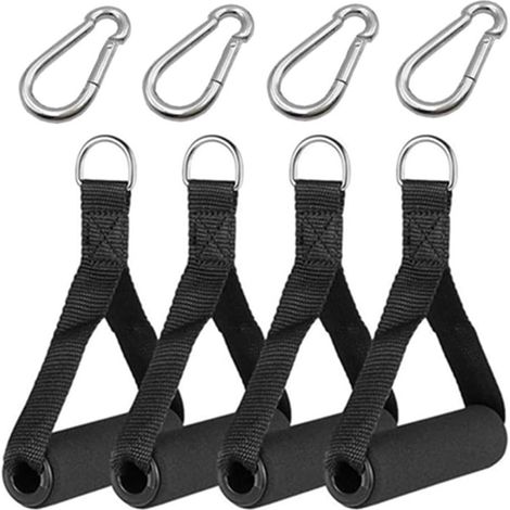 Maniglie di resistenza, set di 4 maniglie per fasce di resistenza, maniglie da palestra, cavo, maniglie fitness (con 4 pulsanti) per fitness, yoga, pilates e allenamento fisico.