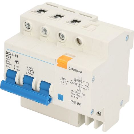 Disjoncteur miniature tripolaire (MCB) pour montage sur rail DIN, pouvoir de coupure de 6000 A, 400 V, 32 A, pour usage domestique (1/5)