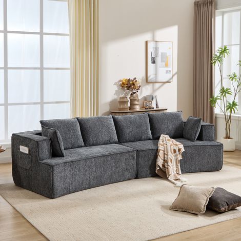 Divano modulare curvo in velluto a coste con seduta profonda e confortevole per il soggiorno - grigio scuro (1/5)