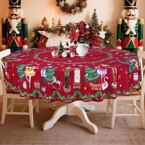 Weihnachts-Tischdecke Nussknacker Rot Ø 155 cm Rund Polyester Waschbar