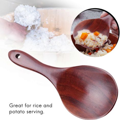 Cuillère en bois de teck, cuillère à riz en bois massif naturel, spatule à riz en bois, grande cuillère de service pour pommes de terre, ustensiles de cuisine en bois (1/5)