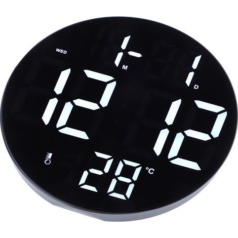 Horloge murale numérique ronde, affichage 12/24 heures, alimentée par USB, horloge murale LED moderne et silencieuse, adaptée aux salons, chambres, salles de classe et bureaux. (1/5)