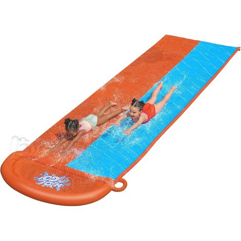1 Tapis Gonflable 2 Pistes 488cm Jet D'eau Vinyle Pour Jardin Enfant