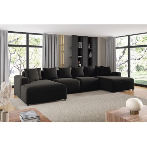 Wohnlandschaft Sofa U-Form Designersofa MEGAN in Stoff Salvador Schwarz (1/2)