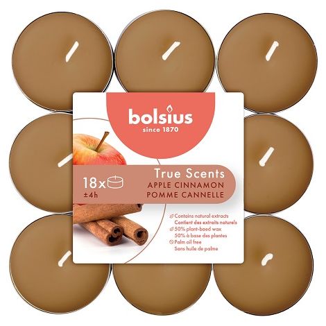 Tealights True Scents Bolsius Mela e Cannella 18 pz (1/2)
