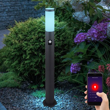 Gartenlampe mit Bewegungsmelder anthrazit Smart LED Gartenstehlampe Edelstahl Wegeleuchte Garten, RGB Farbwechsel dimmbar, App, 1x 10W, H 80 cm