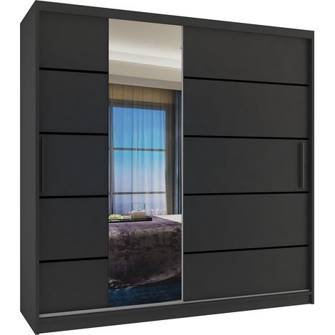 Schiebeschrank Belini 200 cm Mit Schubladen mit Spiegel schwarz Ebenholz dunkel Hersteller (1/5)