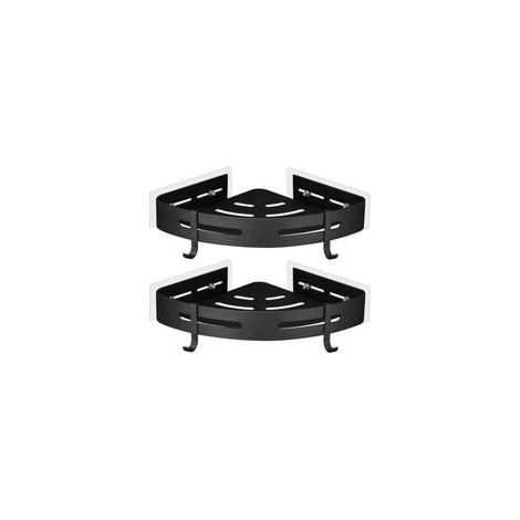 Etagère de Douche d'angle sans Perçage en Aluminium Aéronautique avec 2 Crochets pour Douche Support Antirouille Autocollant pour Articles de Salle de Bains 2 Pièces (Noir) (1/4)