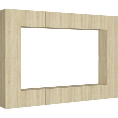 Conjunto de muebles mueble aparador TV televisión salón dormitorio salón 8 piezas roble sonoma madera contrachapada marrón 020025306