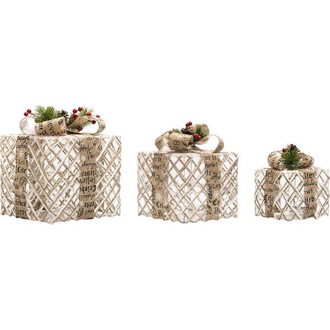 Fankiway Lot de 3 boîtes décoratives lumineuses de Noël en fer, compatibles avec le sapin de Noël et les vitrines, boîte cadeau floquée (1/5)