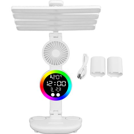 Lampe de bureau LED à commande tactile, Rechargeable, réglable en continu, pliable, heure, Date, température, avec ventilateur porte-stylo