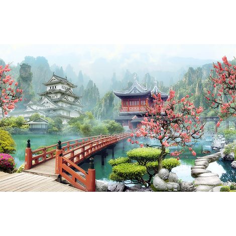 Affiche paysage illustré temple bouddhiste - 60x40cm - made in France (1/5)
