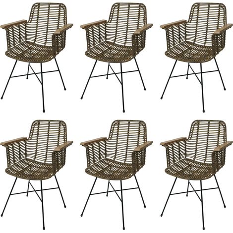 6er-Set Esszimmerstuhl HHG-087, Küchenstuhl Korbstuhl Rattanstuhl Stuhl mit Armlehnen, Kubu Rattan Holz Metall
