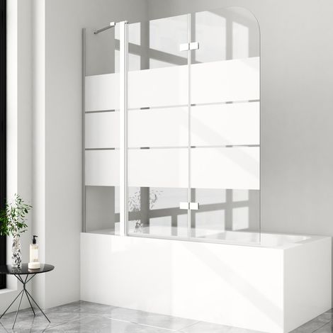 WDWRITTI Duschwand für Badewanne 140x140 cm Badewannenaufsatz 3-teilig Duschtrennwand für Badewanne Duschwand Badewanne Duschabtrennung Badewanne, 6mm ESG Glas mit Milchglas Streifen