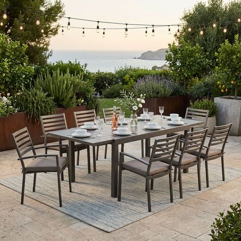 DEXTER - set tavolo in alluminio cm 200/300 x 100 x 74 h con 8 poltrone Dexter (1/5)