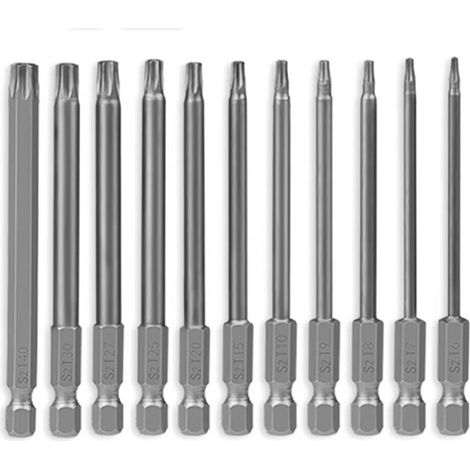 Lot de 11pcs Bits Tournevis Embouts de Tournevis Magnétique Torx Creux T6-T40 de Tige Hexagonale 1/4" à Tête de Sécurité Inviolable 75mm Bit Set Tournevis Électriques Hex Tige en Acier, (1/5)