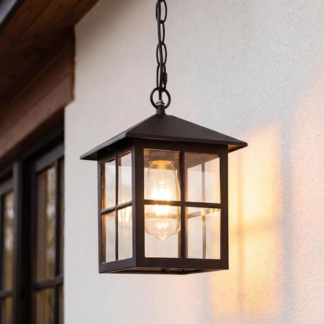 Suspension Luminaire Lampe Exterieur Retro Noir, Aluminium verre Forme de pavillon Lumiere Exterieure E27 Vintage etanche Impermeable Lustre Couloir Industriel Lanterne Exterieur Jardin Terrasse Garag (1/5)
