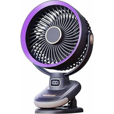 Ventilateur portable pour poussette avec écran LCD, 5 vitesses, clip trépied pour poussettes, sièges auto, fauteuils roulants, chambres et voyages, blanc (1/5)