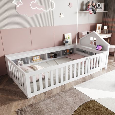 MEUBLIV Kinderbett 90x200 cm Weiß – mit Dach, Stauraum und Schutz, ohne Matratze (1/5)