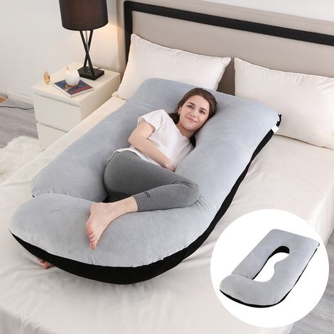Coussin de grossesse avec support lombaire amovible et coussin latéral pour l'allaitement 65 x 90 x 175 cm (noir et gris)-AquaForge (1/4)