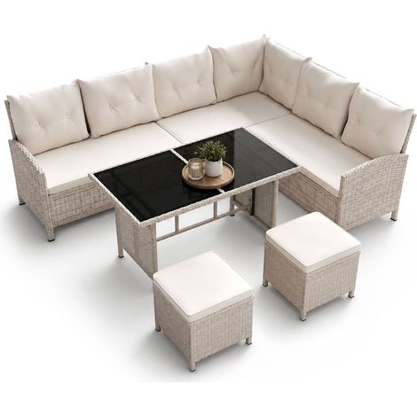 Rattan Lounge Manacor Crema, Sabbia Set di mobili da giardino in polyrattan per 8 persone, cuscini inclusi (1/2)
