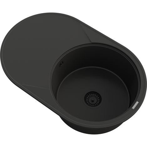 Évier de Cuisine en Granit Granitan Savio Rond avec Égouttoir, Siphon et Planche - Noir (1/5)