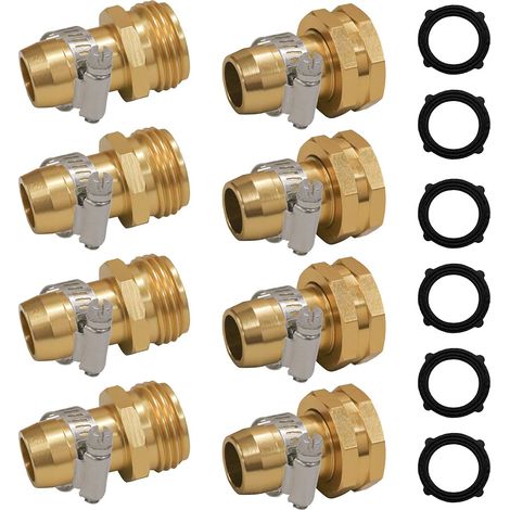 Connecteurs de service de tuyau d'arrosage avec clips pour raccords de tuyau d'arrosage 3/4" ou 5/8", lot de 4