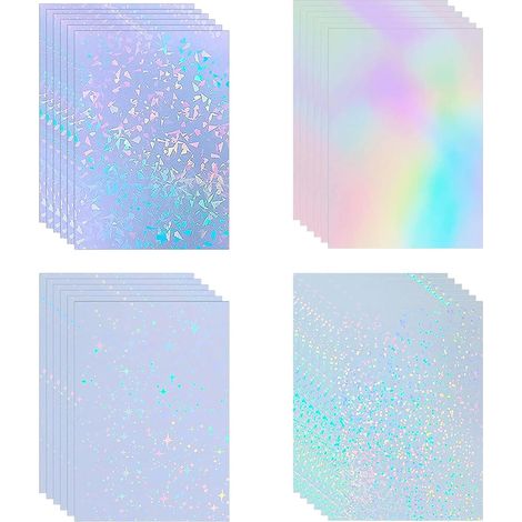 32 Feuilles Vinyle Adhésif Holographique Transparent（29.7  21cm）, Autocollants en Vinyle Clair 3D pour Plotter, Décalcomanies Permanentes pour Verre, Tasse, Carrosserie, DIY (1/5)