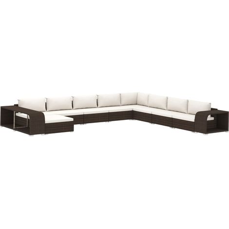 Set muebles de jardín 11 piezas con cojines ratán sintético marrón vidaXL (1/5)