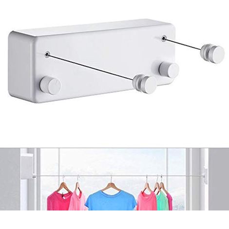 Tendedero portátil extensible, doble cuerda, montaje en pared sin taladrar, longitud de la cuerda 4,2 m, 24 x 8,8 x 5,7 cm, ideal para balcones, lavanderías y hoteles - Blanco (1/5)
