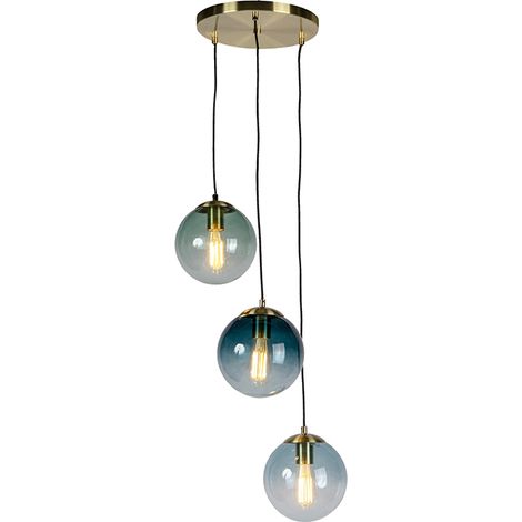 Art Deco Hängelampe Messing mit blauem Glas - Pallon (1/4)