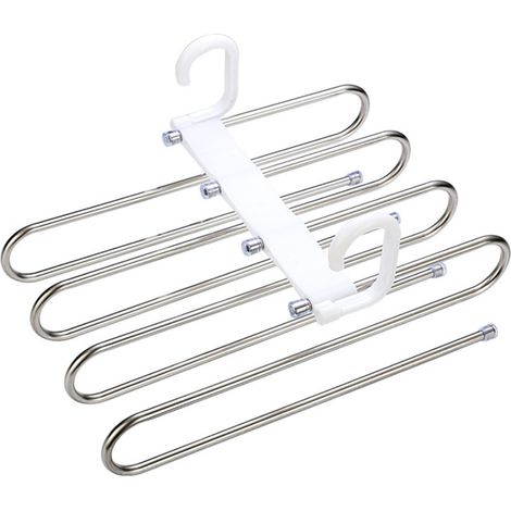 Percha para pantalones 8 en 1 que ahorra espacio, estante de acero inoxidable de 8 niveles, organizador de armario y vestidor, gancho doble deslizante y plegable para pantalones, vaqueros, bufandas, c (1/5)
