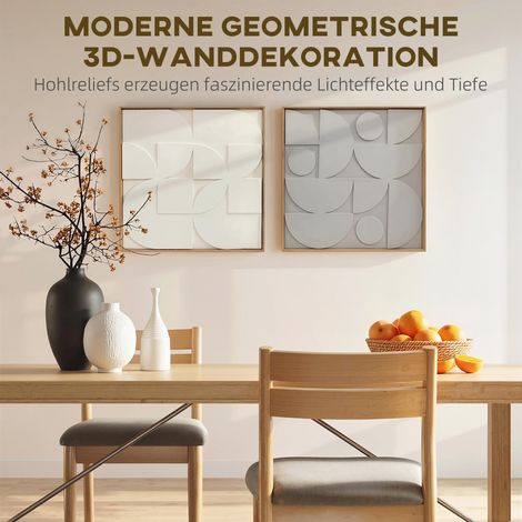 Lot de 2 panneaux décoratifs muraux 3D, motif géométrique design contemporain, idéal salon ou couloir, 80 x 3,5 x 80 cm, blanc (1/4)