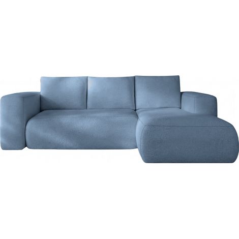 ARIEL - Canapé d'angle tissu bouclette 4 places Bleu Gauche (1/5)