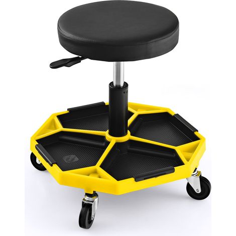 COSTWAY 150 KG Capacity Pneumatic Rolling Mechanic Stool w/Tool Tray-Yellow (1/5)