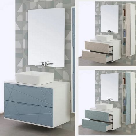 Bagno Italia Mobile arredo bagno 90 cm sospeso lavabo specchio base bianco cassetti verde (1/5)