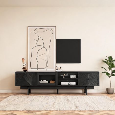 Meuble TV contemporain noir 200 cm avec rangement coloris noir (1/5)