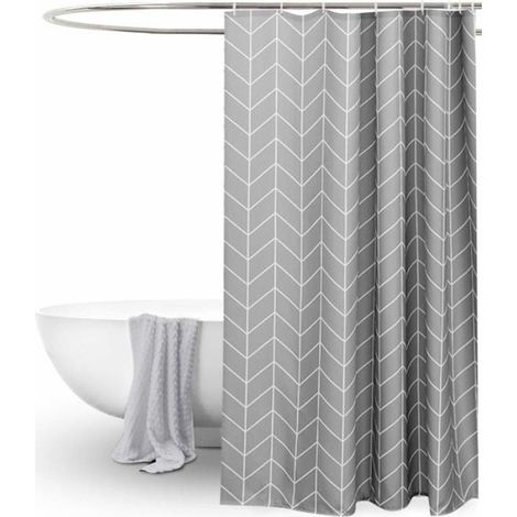 Rideau de douche gris salle de bain, motif géométrique, hydrofuge anti-moisissure, extra large 200 x 200 cm (1/5)
