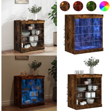 Buffet avec lumières LED chêne fumé 60,5x37x67 cm - Buffet Design Moderne - Meuble Rangement - Luminaire Led - Décoration Intérieur - Mobilier Salon - Home & Living (1/5)