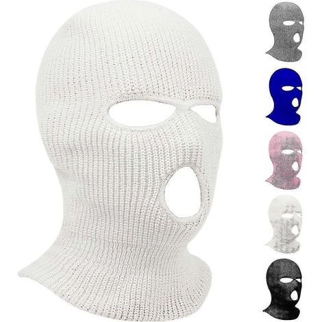 3-Loch-Winterstrickmaske, Vollgesichtsmaske, warme Sturmhaube für Erwachsene zum Skifahren, Motorradfahren und als Windschutz, weiß (1/5)