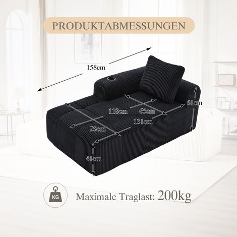 Fauteuil relax inclinable en velours côtelé, canapé moelleux avec coussin lombaire, poche latérale pour télécommande et téléphone, porte-gobelet intégré - prêt à l'emploi, sans montage, design propre (1/4)