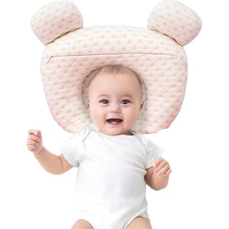 1 oreiller pour bébé, respirant, en coton et latex, 26 × 26 × 4 cm, anti-tête plate, quatre saisons (1/5)