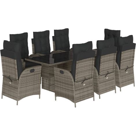 Maison Exclusive - 9-tlg. Garten-Essgruppe mit Kissen Grau Poly R